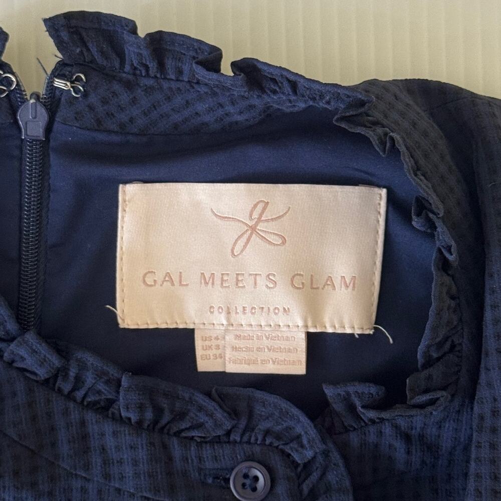 Gal Meets Glam Maisie Navy Blue Seersucker Ruffle Tiered Dress Sz 4 Cottagecore - Picture 4 of 16